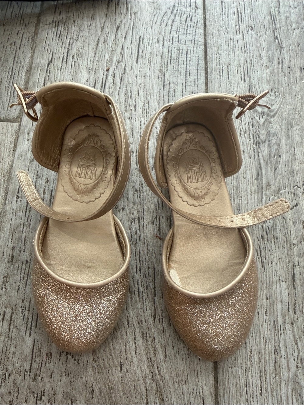 Disney Girls' Glitter Ankle-Strap Ballet small heel princess costume gold size 7